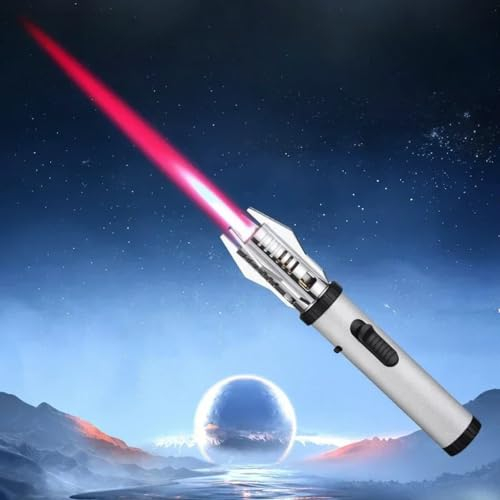 Camping Outdoor Windproof Straight Flame Lighter, Jetflamme Feuerzeug, Butangas-Feuerzeug, Winddicht Langes Stabfeuerzeug, 360° Use Gas Nachfüllbar Sturmfeuerzeug für Grill, Camping (Silber)