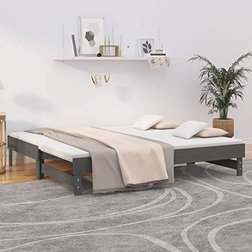 Chaduof Tagesbett Ausziehbar Grau 2X(90x190) cm Massivholz Kiefer, Schlafsofa, Daybed, Bettsofa, Sofa Bed, Sofabett, Schlafcouch, Jugendbett, Bettgestell, Bettcouch - 823391