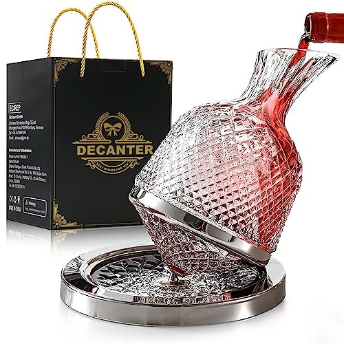 PLKMGF Carafe à décanter à whisky en verre cristal sans plomb avec rotation à 360 °, excellente idée cadeau pour les amateurs de whisky, bourbon, liqueur ou scotch