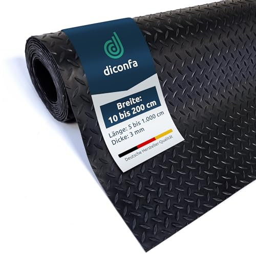 diconfa Gummimatte Diamant Tränenblech 3mm dick - BREITE 0,1m bis 2m - LÄNGE 0,05m bis 10m - Auswahl 1,8m (1800mm) x 1,1m (1100mm) - Meterware Gummimatten Antirutsch Matte Gummiläufer Unterlage