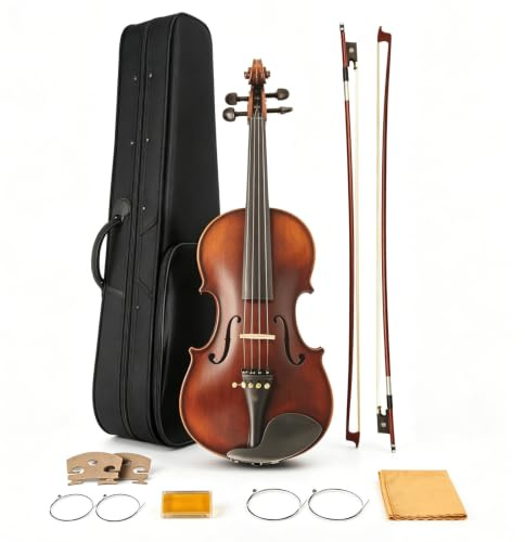 Ceciliec 4/4 Violine, Anfänger Violine Starter Kit, Akustische Geige mit Koffer, 2 Bögen, 2 Brücken, 2 Saiten, Kolophonium