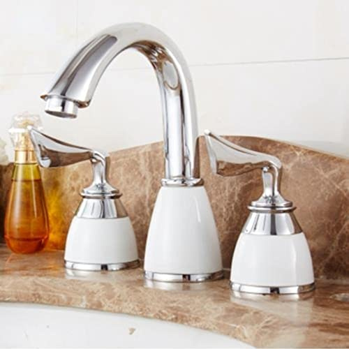 Küche Waschbecken Mischer Wasserhähne 3-Teilige Set Badewanne Wasserhahn, Deck Montiert Luxus Badezimmer Wanne Mixer, 3-Loch Weit Verbreitete Badewanne Wasserhahn Set Waschbecken Hahn für Balkon Wäsc
