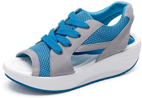 Lazzboy Sandalen Plateauschuhe Damen Atmungsaktive Sport Laufschuhe Sommer Outdoor Sommerschuhe Trekkingsandalen Breite Füße Offene Schuhe Weite H Sommersandalen Orthopädische (Blau,38)