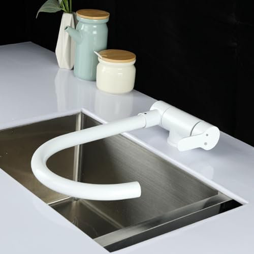 XJTNLB Grifo Cocina Abatible Blanco Grifos Cocina Fregadero Bajo Ventana Grifo Monomando de Cocina Plegable y Rotacion 360º-B