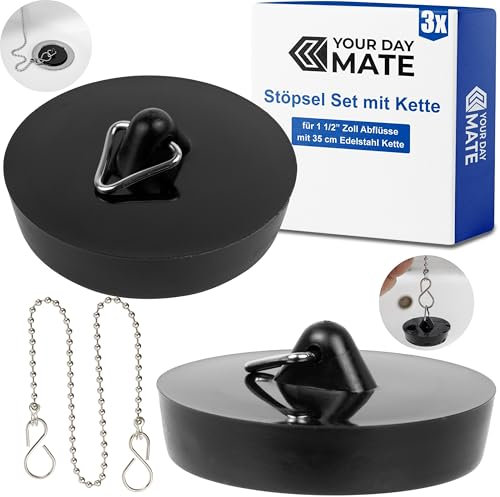 Tapón con Cadena, 2 Tapones, 1 Cadena, Ø 41 a 36 mm de diámetro, tapón de desagüe de PVC para Tapas de válvulas de 1 1/2 Pulgadas en Cocina y baño