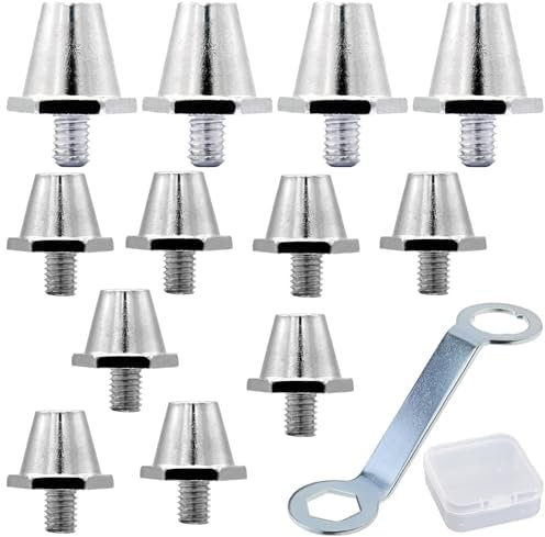 Xiciki 12 Pcs Rugby Studs, Football Studs, Metal Spikes Football Boots Replacement, Compatible with Nike, Adidas, Puma, Kooga Includes Wrench for Easy Installation, Silver