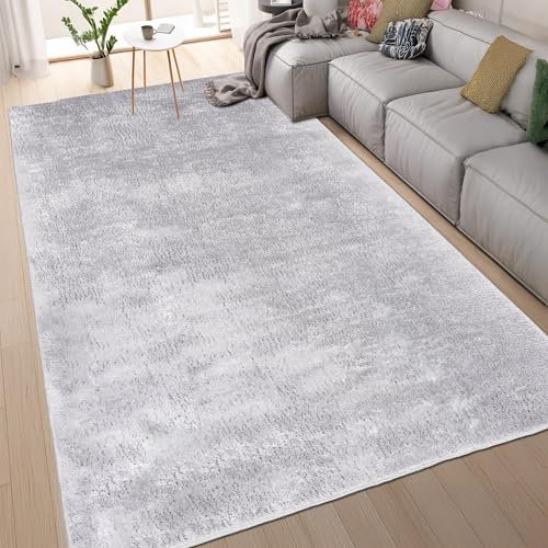 homeart Area Rugs – Soft, Short Pile Monochrome Carpets - Anti-Slip Backing, Machine Washable, Modern Fluffy Rugs for Living Room, Bedroom, Kitchen, Entrance - Light Grey, 140x200 cm