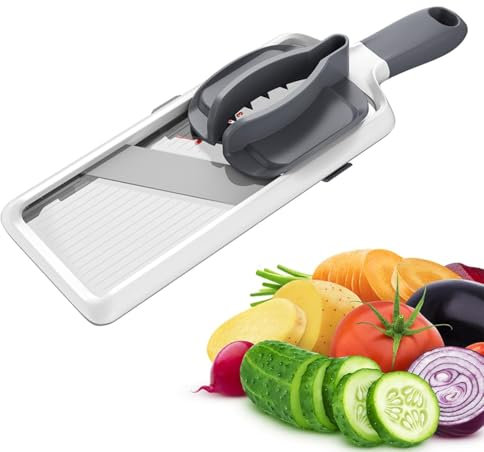 SunnySanji Comfort Grip Handheld Mandoline Slicer,Adjustable Vegetable Slicer,Mandolin,Safety Vegetable Chopper,Cheese,Onion Potato Salad Food Slicer,3-Slice Thickness,Ideal for The Home Chef.
