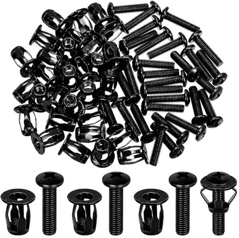 Glarks 60pcs M6 Jack Mutter und flacher Kopf Phillips Maschine Schrauben Kit, schwarze Jacknut Schraube Anker, Gewindeeinsatz Petal Mutter, Expansionsmutter