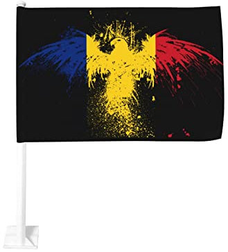 Drapeau de voiture et camion Aigle Roumanie Drapeau double face pour fenêtre de voiture, 12H x 18W