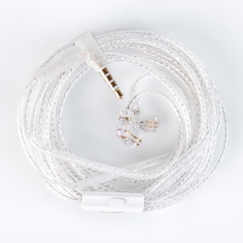 CCZ 2 Meter HIFI IEM Cable for Musicians & Singers - 5N OFC Silver Plated Upgrade Wire Replacement cable with 3.5MM Gold-Plated Plug Durable 0.75MM for Stable Connection & Comfort (QDC, with Mic)