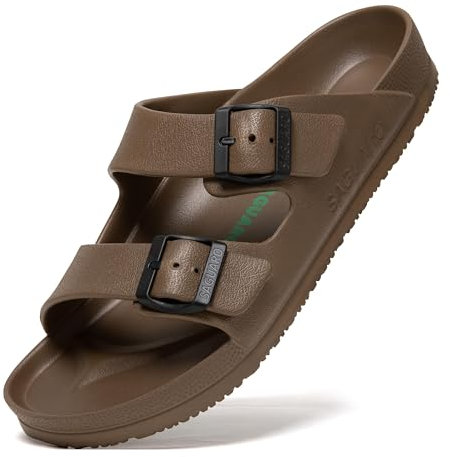 Hommes Pantoufles Résistant à l'usure Chaussons de Jardin Femmes Douche Accueil Gym Piscine Bains Plage Sandales Élégant Antidérapantes Mode Chaussures Été, Clog Marron 42 EU