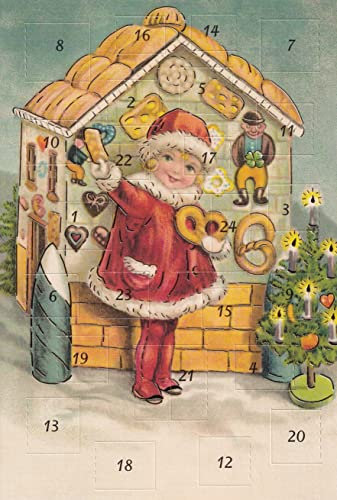 Nostalgische Adventskalender-Grußkarten Lebkuchenhaus Weihnachten Doppelkarte 5 Stück