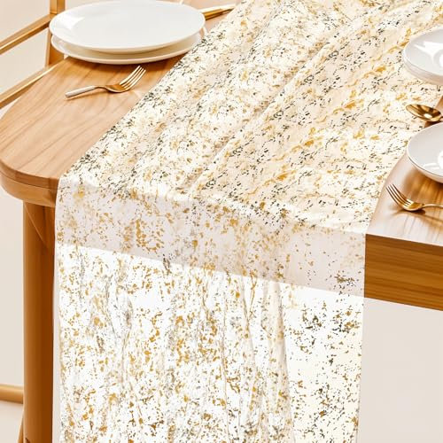 Tischläufer Gold 70 X 300 cm Tischläufer Organza Tischband halbtransparent Geburtstag Tischläufer Goldfolie Tischdeko für Hochzeiten oder Weihnachten