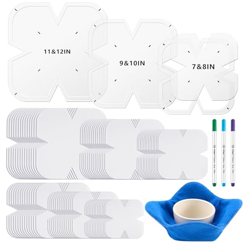 Teenyyou 42 Pcs Bowl Cozy Template Set, 7/8/9/10/11/12 Inch Acrylic Bowl Wrap Sewing Templates with Pre-Cut Batting & Water Soluble Pen, Quilting Templates for DIY, Microwave Safe(Four-lobed Style)