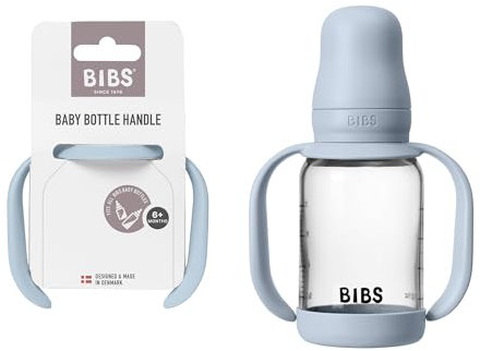 BIBS Griff Babyflasche - Griff für Babyflaschen - Kompatibel mit allen BIBS Baby Flaschen – Rutschfest & Ergonomisch - BPA-Frei - Ab 6 Monaten – Spülmaschinenfest - Baby Blue