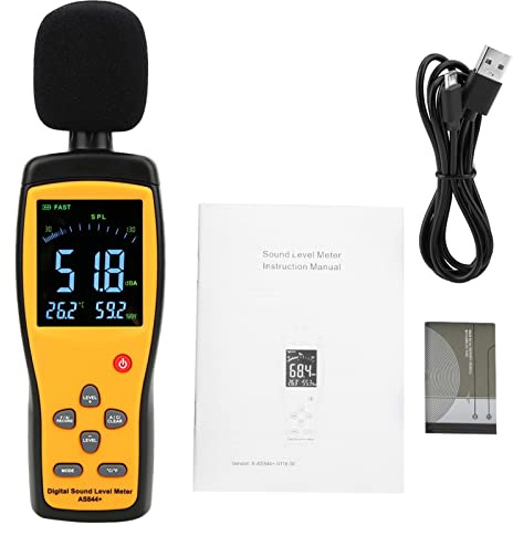 Schallpegelmesser, Digitaler Schallpegelmesser, Geräuschmonitor Zur Überprüfung und Überwachung, USB-Datenspeicherung, Temperatur- und Schall- und Geräuschmessgeräte