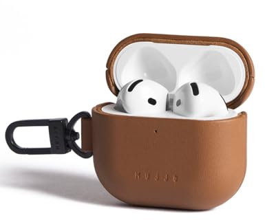 Mujjo Echelon Lederhülle für AirPods (4. Generation) – kabelloses Laden kompatibel – langlebiges und luxuriöses Design – sichere Passform – Premium-Leder – Hellbraun