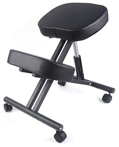 OMGGYER Ergonomischer Kniestuhl, höhenverstellbarer orthopädischer Haltungskorrekturstuhl, Kniehocker mit bequemen Kissen für Zuhause und Büro zur Rücken- und Nackenschmerzlinderung, Schwarz