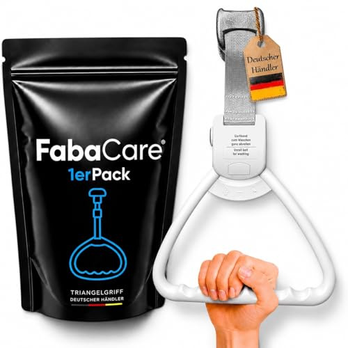 FabaCare Bettgalgen Handgriff mit Aufrollautomatik, ergonomisch geformt, Trapezgriff, Bettgriff, Aufrichtgriff, Bügelgriff, Gummihandgriff, Stangengriff, Balkengriff, Handfasser für Aufrichthilfen