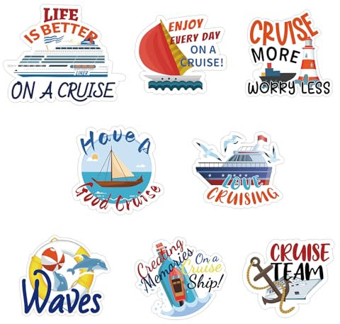 8pcs Cruise Door Magnets, Waterproof Cruise Ship Door Decorations Magnetic Funny Cruise Door Decor Magnet Stickers Gifts for Refrigerator Cabins Carnival Door Signs Car Computer