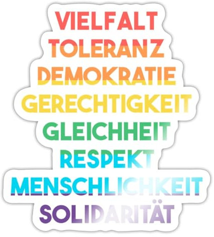 Spreadshirt Demokratie - Vielfalt, Toleranz, Respekt Regenbogenfarben Transparent Sticker Aufkleber, 10 x 10 cm, Weiß glänzend