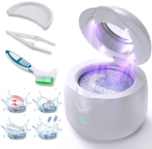 ITSHINY Nettoyeur Ultrasons, 45000Hz Bac Ultrason, 200ml Lampe UV, 25W Ultrasonic cleaner Pour Gouttière Dentaires, Prothèses Dentaires, Aligneurs, Appareils dentaires, Têtes de brosse à dents, Bijoux