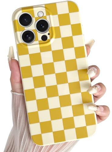 SmoBea Case for iPhone 14 Pro Max, Cute Checkered Checkerboard Pattern Design Soft TPU Silicone Phone Case with Camera Protection Slim Shockproof Protective Case for Women Girls - Yellow
