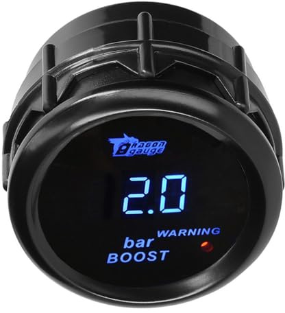 LKRXW Turbo Ladedruckanzeige 2Zoll 52mm Auto Turbo Boost Messgerät | mit Sensor 12V Blau Licht Ladedruckmessgerät Universelle Digitale Boost Meter Anzeige -1 bis +3 Bar Rauchglas
