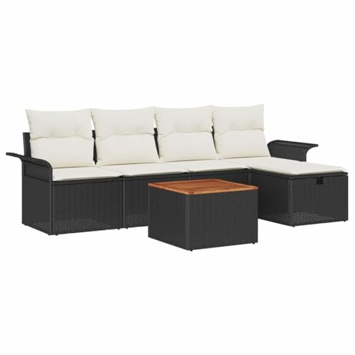 vidaXL Garten-Sofa-Set mit Speicher 6 pcs Schwarz Poly Rattan, Garten und Terrasse, Modular Sofa Set, modernes Outdoor-Möbel, wetterfeste Loungesitze