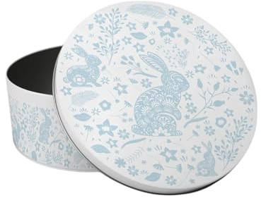 Purely Home Blue Wild Rabbits Small Cake Tin - Floral Kitchen Gifts for Animal Lovers - Round Metal Storage Container for Baking 18 x 7cm