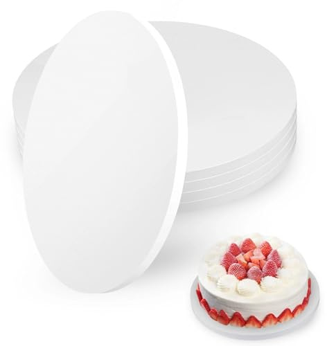 Kievano 5 Stück Cake Drum Ø30cm x 12mm, Tortenunterlage Rund Weiß, Wiederverwendbare Cake Boards aus Lebensmittelgeeigneter Holzpappe, Tortenscheiben für 8-11 Zoll Kuchen & Desserts