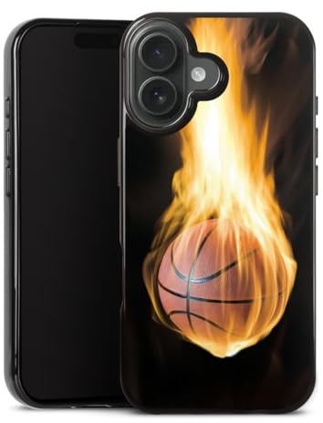 Silikon Hülle kompatibel mit Apple iPhone 17 Case schwarz Handyhülle Basketball Feuer Sport