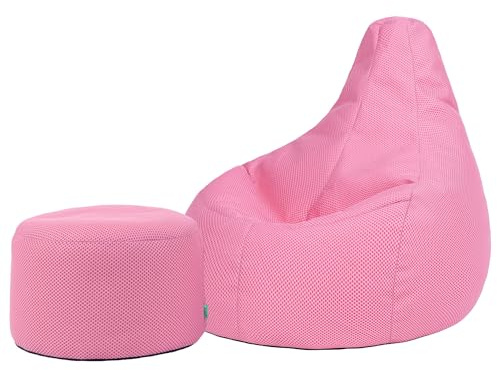 icon Mesh Large Gaming Bean Bag & Footstool with Filling Included, Pink | Made in the UK, Adult Beanbag, Floor Chair, Performance Mesh Fabric, Gaming Bean Bag for Bedroom or Gaming Room