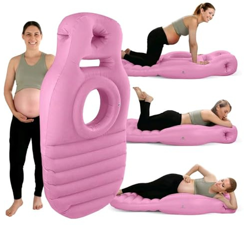 Denash Aufblasbares Schwangerschaftskissen mit Bauchloch, Tragbare Schwangerschaftsblasenkissen, Ganzkörperschwangerschaftskissen für Schwangere Frauen (PINK)