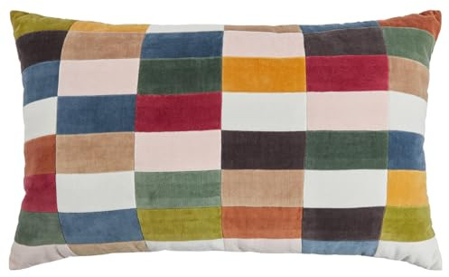 BUTLERS Dekokissen 70x40 cm Baumwoll-Samt -Checker Velvet- Zierkissen für Couch und Sofa | Sofakissen für Wohnzimmer und Bett