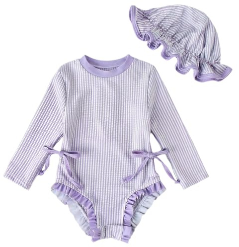 DivingBirds Bañador de manga larga para niña, traje de baño de una pieza con capucha, material elástico, diseño colorido para 3-24 meses