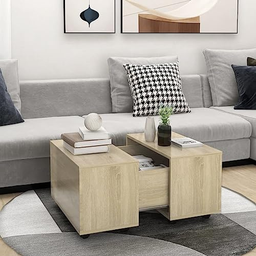 Fangmaliuyun Couchtisch Sonoma Eiche 60x60x38 cm Holztisch ausziehbar mit Rollen Modernes Design praktischer Stauraum für Wohnzimmer Büro kleine Flure