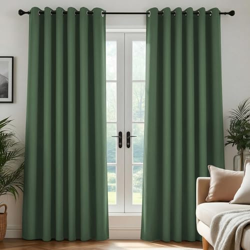 Deconovo Vorhang Blickdicht mit Ösen Übergardinen Thermovorhang Oliv Grün | 2er Set, H245 x B200 cm, Thermovorhang mit Ösen, Verdunkelnd und Hitzeschutz Vorhang für moderne Wohnräume besonders geeignet