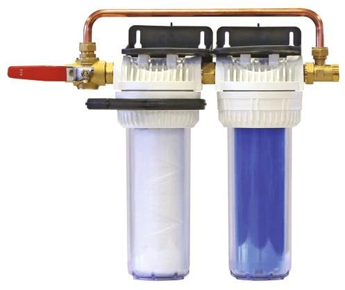 AQUAWATER - Doppel-Anti-Kalk- & Anti-Korrosions-Wasserfiltersystem mit patentiertem By-Pass - Ø9''3/4 - Mit Halterung und Schlüssel - Weiß - Max. Druck 4 Bar - Max. Temperatur 35°C