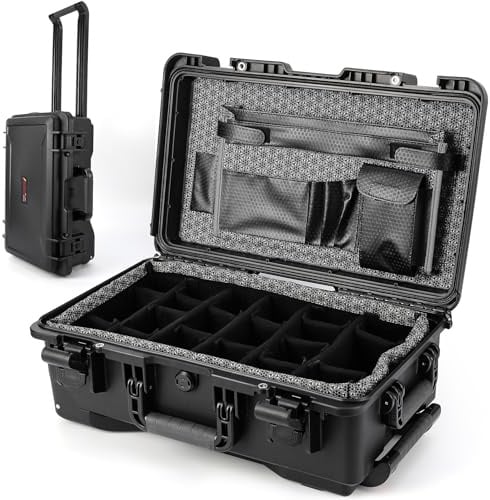 Crevyteg Valise de Protection étanche et Robuste pour Appareil Photo – Boîte sèche Antichoc à roulettes, 56x36x23 cm – Séparateurs rembourrés – Protection poussière – pour plongée, Sports Nautiques –
