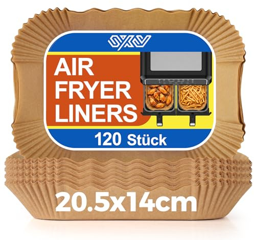 Innsky Backpapier für Heißluftfritteuse 20,5x14cm 120 Stück Doppelkammer | Hitzebeständig und fettabweisend, sorgt für knusprige Ergebnisse, hält Fritteuse sauber und ermöglicht einfache Entsorgung