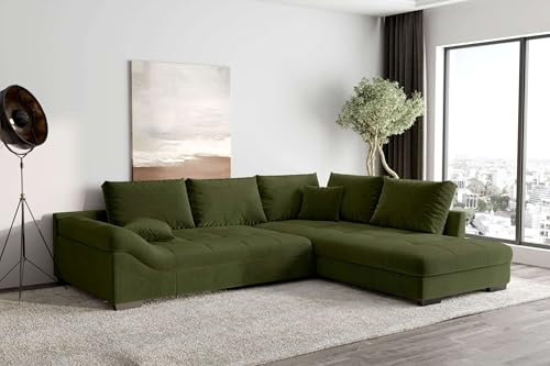 99rooms Terra Ecksofa Polsterecke Eckcouch Cordstoff POSO Olive Ottomane Rechts