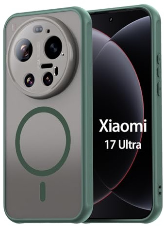 betterfon Magnetic Case für Xiaomi 17 Ultra - Hülle für kabelloses Laden, Rückseite Transparent Matt, Stoßfeste Schutzhülle mit Magnet-Ring,Grün
