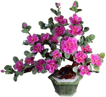DFHS46JK Planta Artificial Árbol Bonsái Artificial de Estilo Chino - Decoración Plantas Interior, Tallado Jade Flores Peonía Planta en Maceta