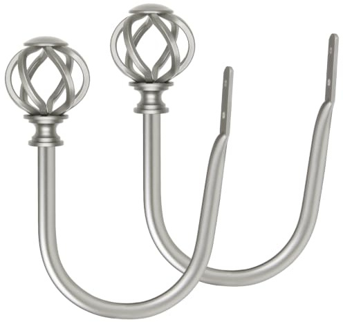 USFOOK Raffhalter für Vorhänge Antikes Silber, 2 Stück Vorhanghalter U-Form | Vorhang Raffhalter mit Wandbefestigung, Vorhang Halter Wand, mit dekorativen Endstücken, für Wohnzimmer Schlafzimmer Küche