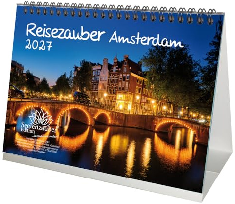 Reisezauber Amsterdam DIN A5 Tischkalender für 2027 Urlaub Grachten Tulpen - Seelenzauber