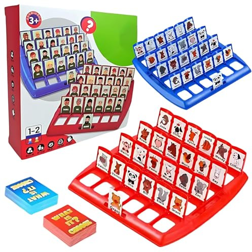 ZVBRSKM Wer Ist Es Spiel,Wer Bin Ich Spiel, 96 Karten mit Tierarten, Ratespiel für Familie Und Freunde, Familienfreundliches Spiels, Rote und Blaue Zwei Schachbrett Edition, Guess Who Spiels