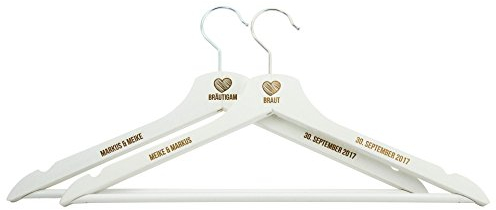 Kleiderbügel Set (2 Stück) - Hochzeit Set Braut Bräutigam - in weiß oder braun - Geschenk Trauzeuge Trauzeugin - Verschiedene Motive & Schriftarten (weiß)