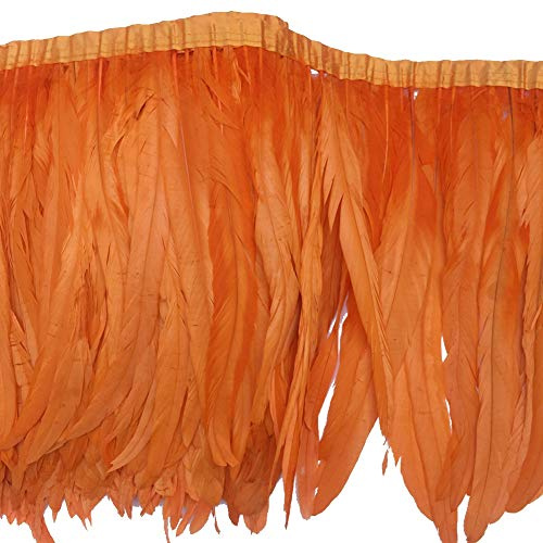 Sowder Rooster Hackle Feather Fringe Trim 10-12inch in Width Pack of 1 Yard(Orange)